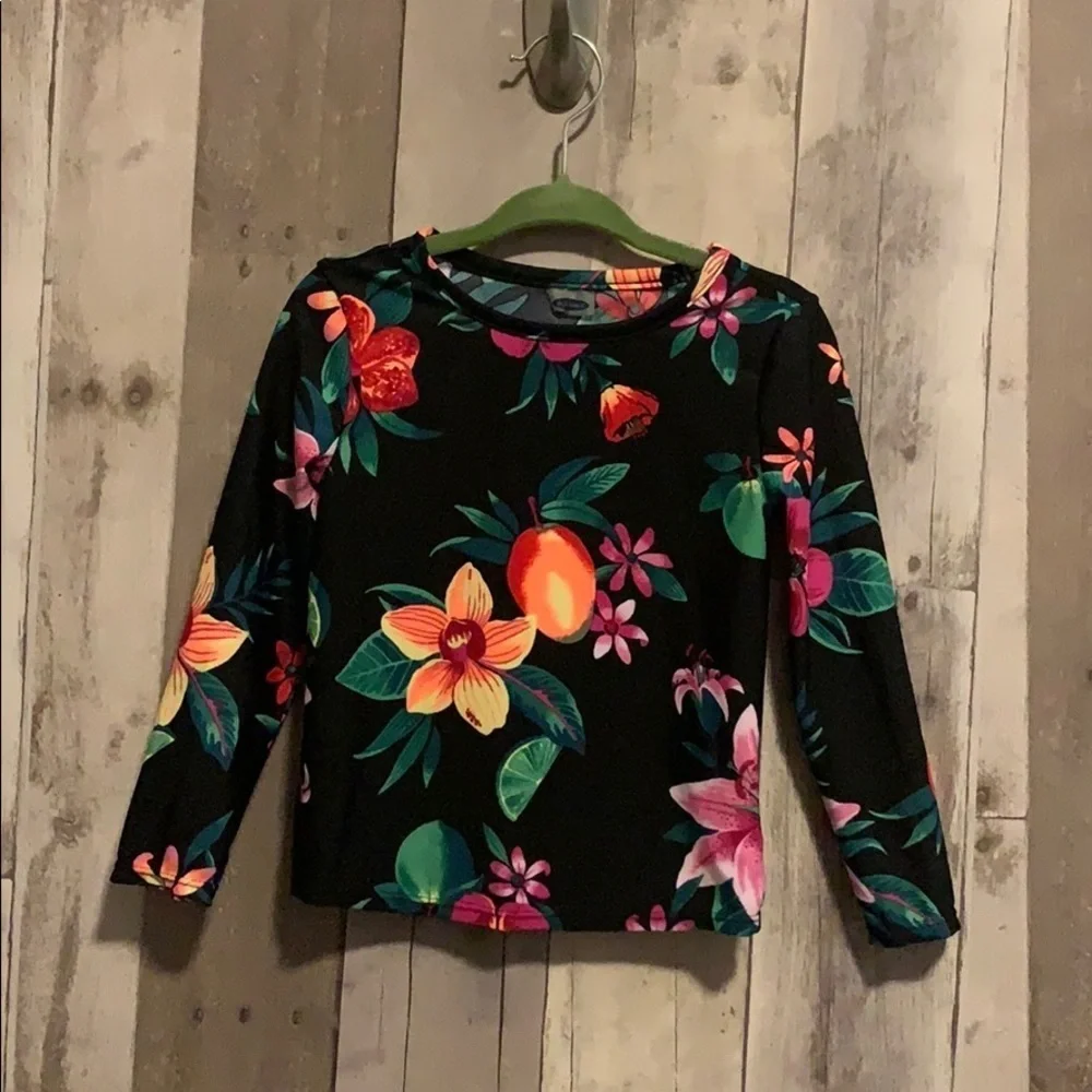 Old Navy 2t long sleeve black floral rash guard